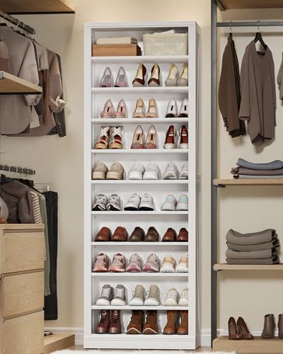 Hzuaneri Shoe Storage Cabinet, 10 Tiers Freestanding Shoe Cabinets, Wooden Shoes Rack with Cubby, 27-30 Pairs, Farmhouse Tall Shoes Cubby Organizer for Entryway, Living Room, White SR52603X Hzuaneri