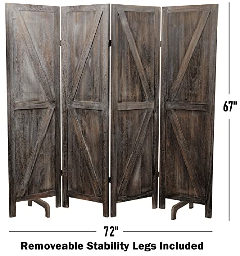 Premium Home 4-Panel Room Divider – Rustic Brown Barn Door, K Pattern Folding Privacy Screen, Partition Wall Premium Home Decor