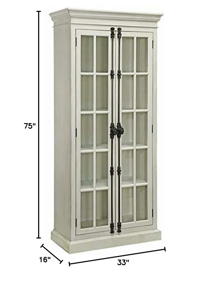 Pemberly Row 2 Door Traditional Display Curio China Cabinet in Antique White Pemberly Row