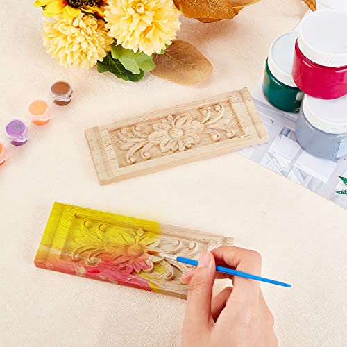 SUPERFINDINGS 2PCS Rectangle with Flower Wood Carving Decal 6.3x2.4inch Unpainted Home Furniture Applique Decor Natural Solid Wood Carved Onlay for SUPERFINDINGS