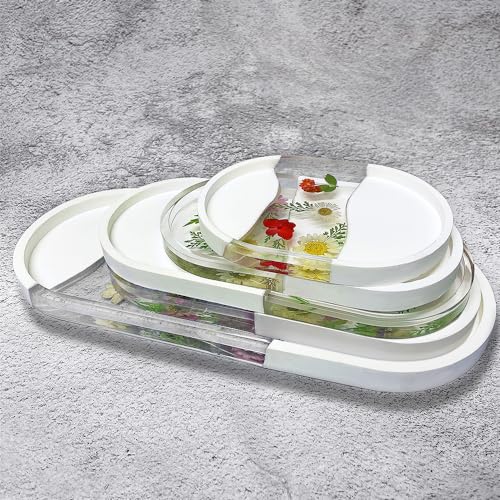 RESINWORLD Set of 5 Sizes Oval Tray Mold, Jewelry Holder Resin Mold Silicone, Storage Silicone Molds for Resin, Clay, Gypsum ResinWorld