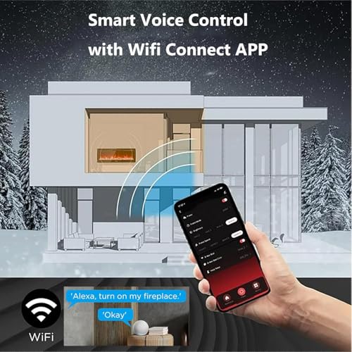 50 Inch Smart Electric Fireplace with Alexa & WiFi, Wall Mounted/Recessed Insert, 1500w Heater, Remote & Touch Control, 25 Flame/Ember Colors, Timer & Adjustable Heat, Black Takywep