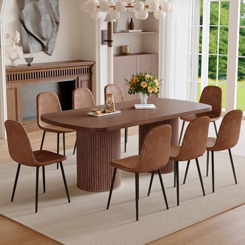 UELKS Dining Table Set for 8 with Chairs, 9 Piece Modern Farmhouse Kitchen Table with Chairs for 8 Person, 8 Seater Kitchen and Dining Room Furniture UELKS