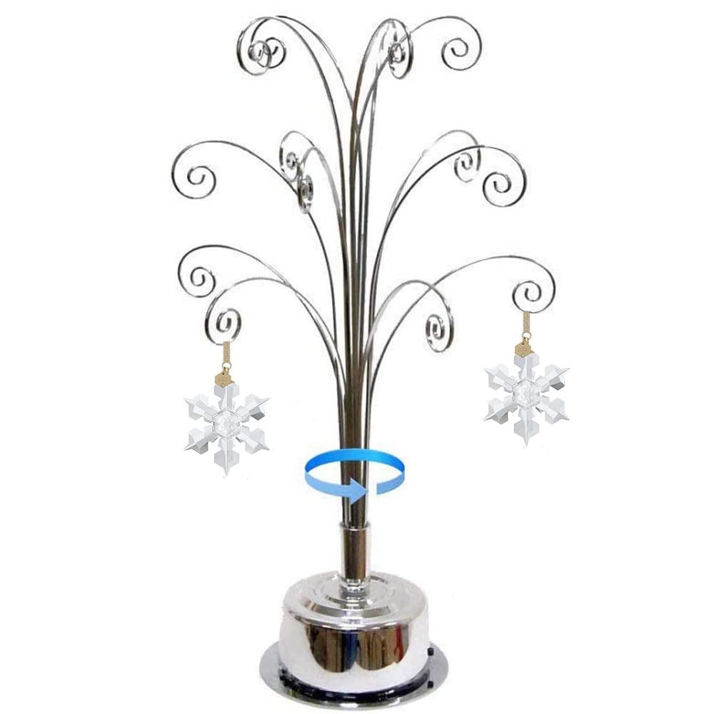 HOHIYA Ornament Tree Display Stand Rotating Holder Hanger 16.75 Inch Wire Hook Hanging Metal for Christmas Swarovski Crystal Glass Decorations Gift Taiwan Made Silver HOHIYA