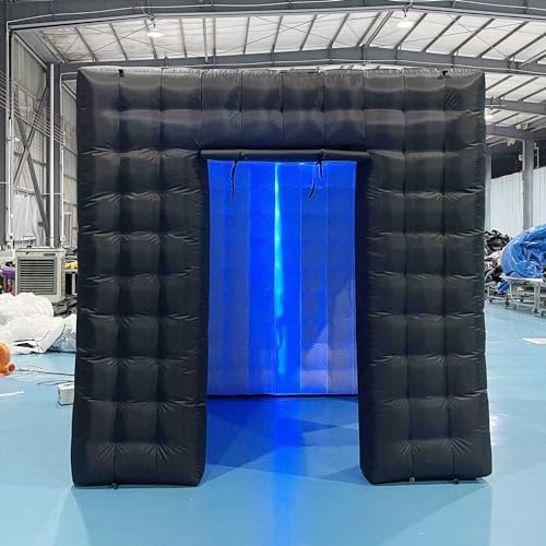 SAYOK Portable Inflatable Photo Booth Enclosure Photobooth Tent Photo Booth Backdrop Inflatable Black Cube Tent with Led Light for Advertising, Bars, Party Wedding (Two Doors, Black&White, 8.2ft) SAYOK