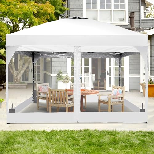 GDY 12x12FT Pop Up Canopy Tent with One Push Setup, Easy Setup Gazebo with 4 PVC Transparent Sidewalls,Includes Wheeled Bag. for Events, Parties, Camping, White. GDY