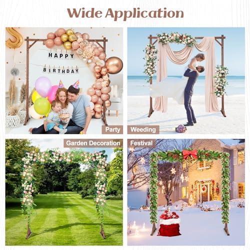 S AFSTAR 7.2FT Square Wedding Arch Frame Wooden, Balloon Floral Arch Stand W/Triangular-Shaped Base, 4 U-shaped Stakes, Indoor Outdoor Wood Arbor Backdrop Stand for Wedding Ceremony Party S AFSTAR