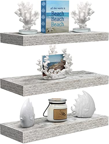 Sorbus Floating Shelves - 3 Pack 16 Inch Rustic Wall Shelves for Bedroom, Kitchen, Living Room, Bathroom Shelves, Home Decor, Office - Floating Shelf for Trophy, Books, Frames, Toilet Paper Sorbus