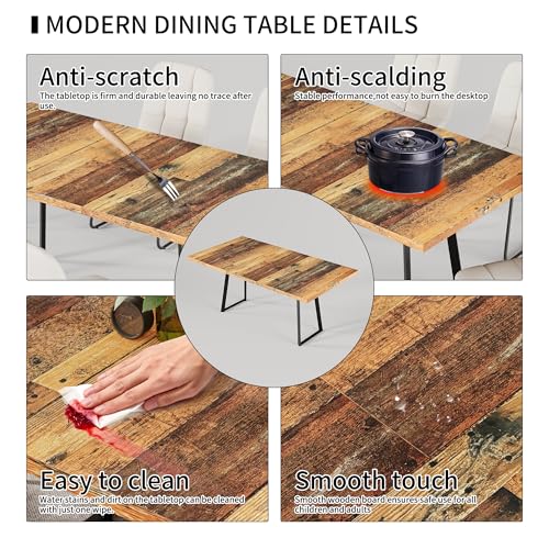 ZckyCine Extendable Dining Table Set 47"-63", Rustic Wood Table with 6 PU Leather Chairs, Modern Scandinavian Dining Room Furniture for Kitchen Apartment ZckyCine