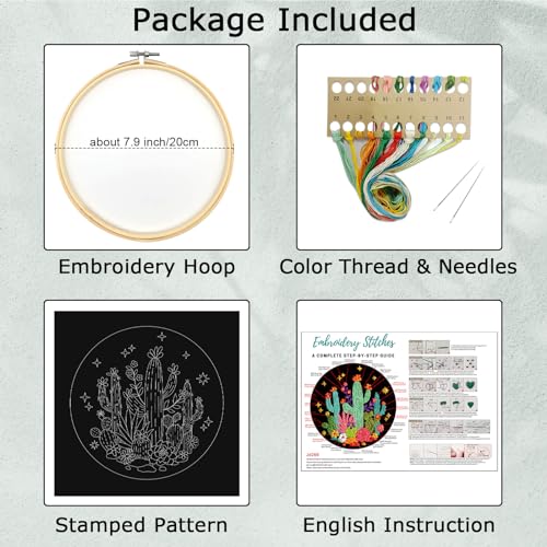 Louise Maelys Cactus Embroidery Kits for Beginners, DIY Cross Stitch Starter Craft Kits for Adults Including Embroidery Cloth with Pattern, Hoop, Needles Instruction and Threads