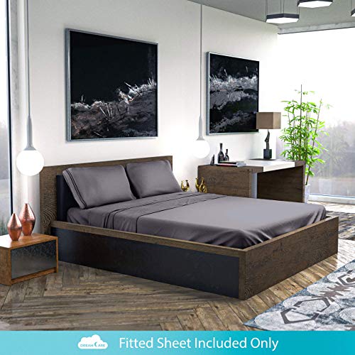 DREAMCARE Queen Fitted Sheet - Extra Deep Pocket Fitted Sheet - Fits up to 21 inch Mattress - Deep Pocket Queen Sheets - Hotel Luxury - Oeko-Tex Certified Sheets - 1 Fitted Sheet Only (Grey, Queen) DREAMCARE