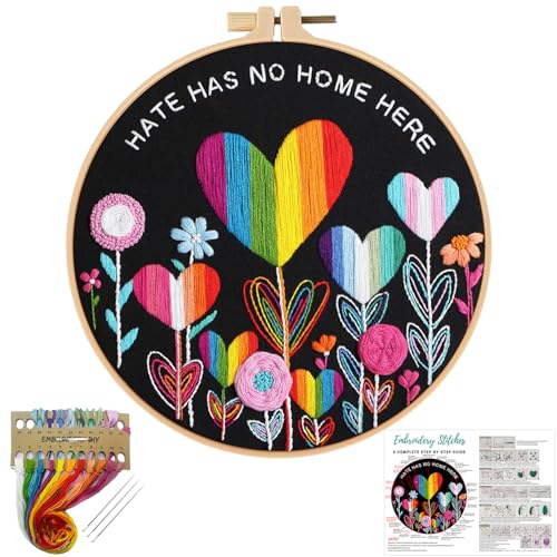 Louise Maelys Flower Beginners Embroidery Kits,Cross Stitch Kit for Adults,DIY Needlepoint with LGBT Love Pattern,Including Cloth, Needles,Threads and Instruction