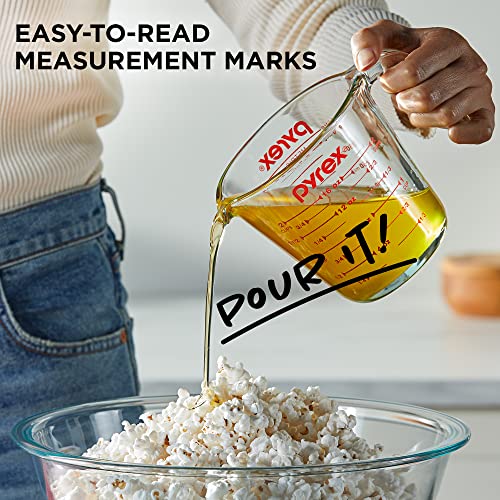 Pyrex 2 Piece Glass Measuring Cup Set, Includes 1-Cup, and 2-Cup Tempered Glass Liquid Measuring Cups, Dishwasher, Freezer, Microwave, and Preheated Oven Safe, Essential Kitchen Tools Pyrex