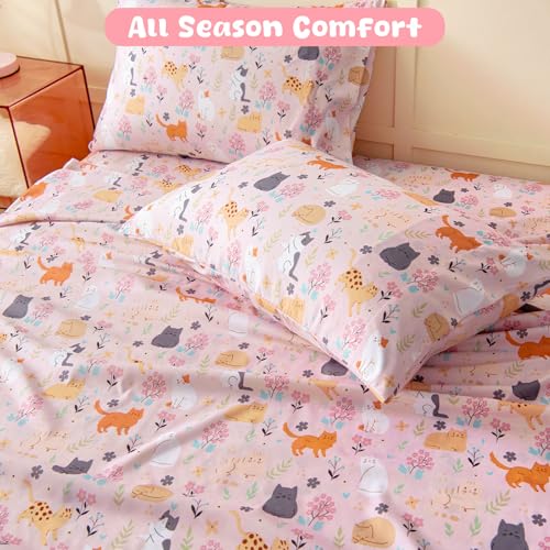 Swiftify Twin Sheet Set for Kids Girls, 3-Piece Bed Sheet Set for Toddler, Soft Brushed Microfiber Bedding, Deep Pocket, Wrinkle & Fade Resistant, Cute Cats Swiftify
