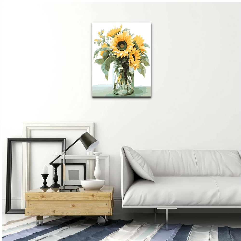 Natuyalo Paint by Numbers Kit for Adults Beginners and Kids, 16" Wx20 L Canvas Pictures Drawing Acrylic Paintwork with 3 Pcs Paintbrushes, Sunflowers in a Vase Natuyalo