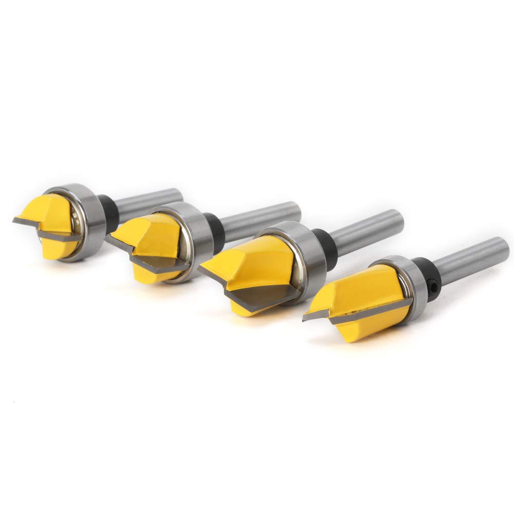Yakamoz 4Pcs 1/4 Inch Shank Hinge Mortising Flush Trim Template Router Bit Set with Ball Bearing Carbide Tipped Router Bits Wood Milling Cutter Tool YAKAMOZ