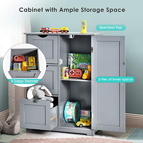 Giantex Bathroom Floor Cabinet, Wooden Storage Cabinet with 1 Door & 3 Drawer, Free Standing Entryway Cupboard, Spacesaver Cabinet Giantex