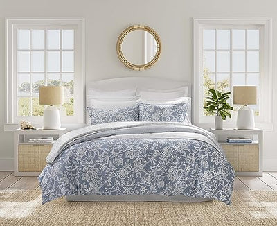 Nautica - Full/Queen Comforter Set, Cotton Reversible Bedding Set with Matching Shams (Tortola Blue, Full/Queen)