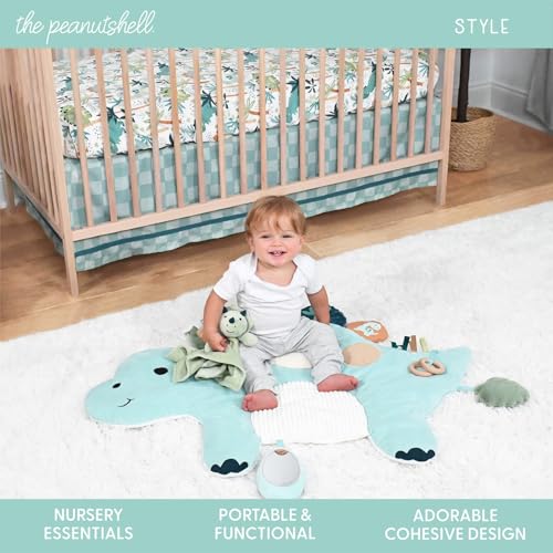 The Peanutshell 4 Piece Nursery Bundle: Crib Sheet & Dinosaur Baby Tummy Time Mat & Nursery Decor & Dino Plush Security Blanket Play Toy The Peanutshell