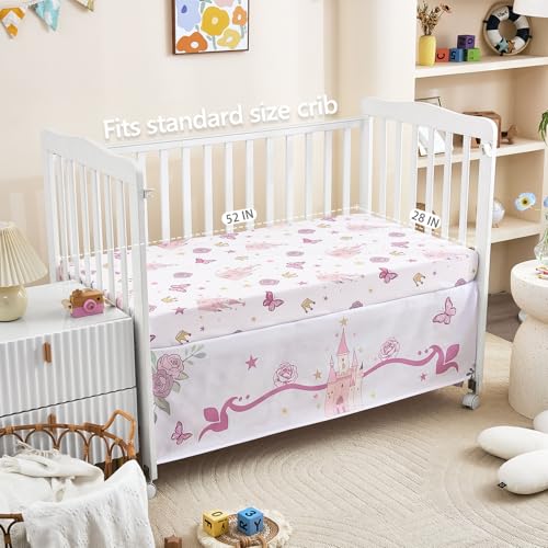 NacoMoco 3-Piece Crib Bedding Set for Girls - Ultra Soft Baby Bedding Set Includes Crib Comforter, Sheet & Skirt (Purple) NacoMoco