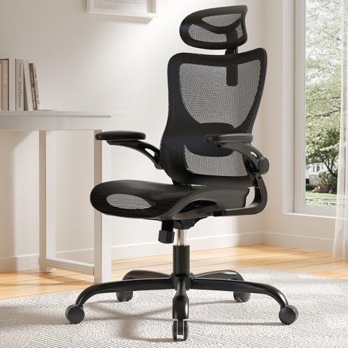Marsail Ergonomic Mesh Office Chair High Back Home Office Desk Chair with Adaptive Lumbar Support, 2D Headrest, 3D Flip-Up Armrests, Height Adjustable and Rocking Tilt for Home Office and Gaming Marsail