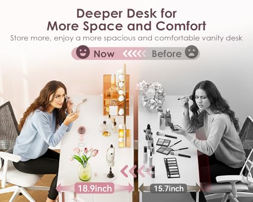 ODK 48 Inch Vanity Desk with 8 Fabric Drawers, Modern Makeup Desk for Bedroom & Dressing Room with Large Storage, Ideal for Home Office, Study, Pure White ODK