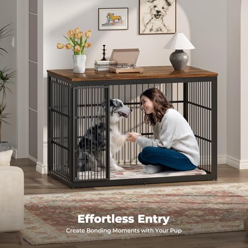 Lyromix 54" Dog Crate Furniture with Foldable Door, XXL Dog Crates for Large Dogs, Wooden Decorative Dog Cage Kennel Indoor End Table, Rustic Brown Lyromix