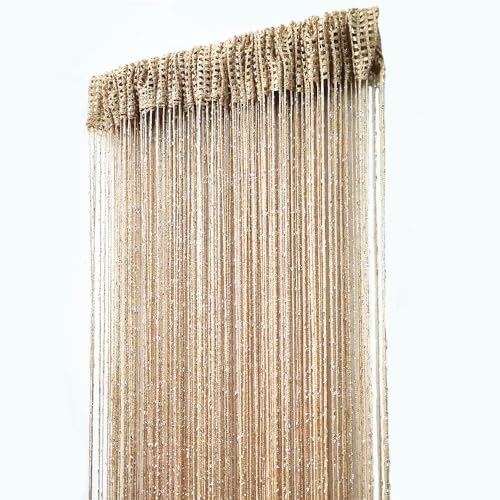ave split Decorative Door String Curtain Wall Panel Fringe Window Room Divider Blind Divider Tassel Screen Home 100x200centimeter (Champagne18) ave split