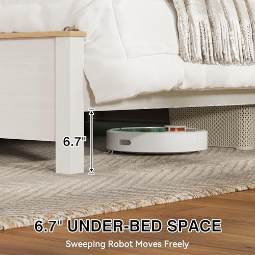 HoldoLife Bed Frame with Tall Headboard, King Size Platform Bed with Charging Station & LED Light, Modern Bedframe, Metal Support No Box Spring Needed, White Oak Finish HoldoLife