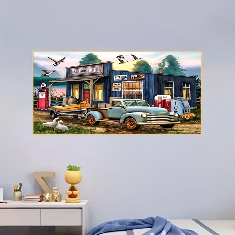 KTHOFCY 5D DIY Diamond Painting Kits for Adults, Lake House and Classic Car Full Drill Embroidery Cross Stitch Crystal Rhinestone Paintings Pictures Arts Wall Decor Painting Dots Kits 15.7X27.5inch KTHOFCY