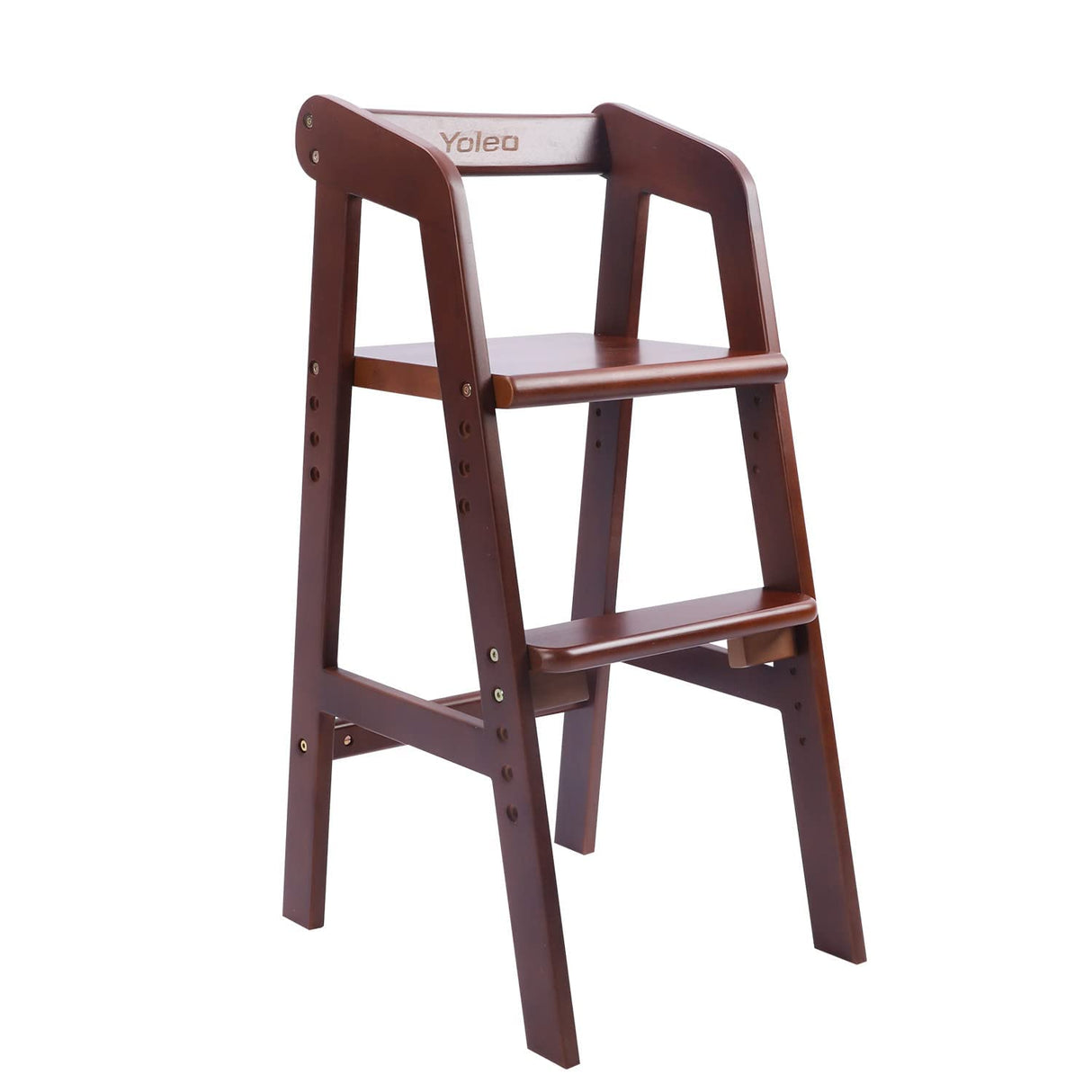 Yoleo Wooden High Chair for Toddlers to Teens, Adjustable Dining Feeding Chair with Steps Grows with Child, Max 60kg (Nut-Brown) YOLEO