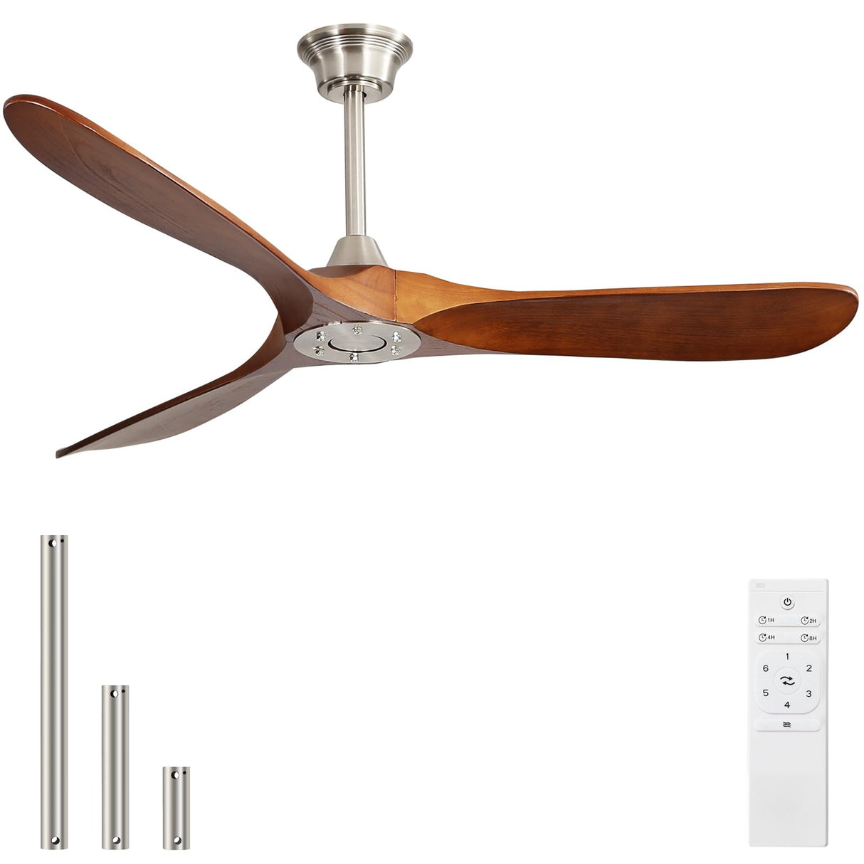 CACI Mall 60 inch 3 blade wood ceiling fan no Light, Solid, Quiet, Reversible DC Motor, Outdoor, Indoor Ceiling Fan for Living Room, Patio, Bedroom, Porch, Farmhouse CACI Mall
