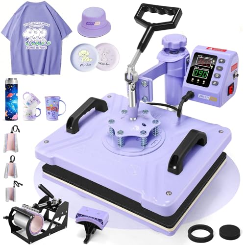 WHUBEFY Heat Press,8 in 1 Tshirt Printing Machine 15"x12" Digital Industrial Heat Transfer Machine,Sublimation Heat Press Machine for T Shirts/Mug/Cap/Plate/DIY (8 in 1 Heat Press(Purple)) Whubefy