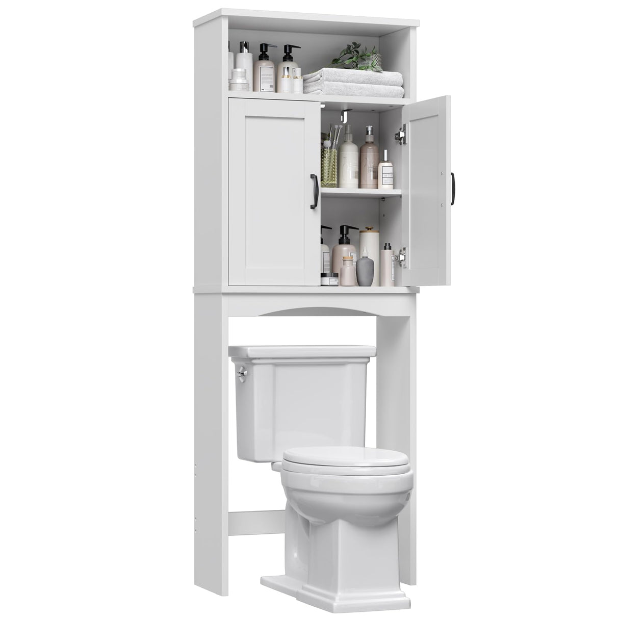 MXARLTR Over The Toilet Storage Cabinet, Over Toilet Bathroom Organizer with Adjustable Shelf and Double Doors, Space Saver Shelf Above Toilet Storage Cabinet (White) MXARLTR