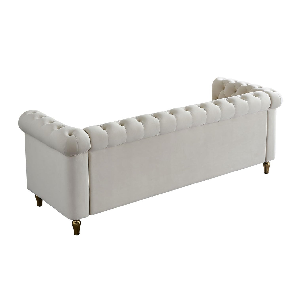 KEIKI 85" Chesterfield Velvet Tufted Button Sofa with Deep Seat Cushions and Rolled Arms, Modern Style 3-Seater Couch Decorated with Gold Strip, Easy Assembly, for Living Room, Bedroom, Office, Beige KEIKI