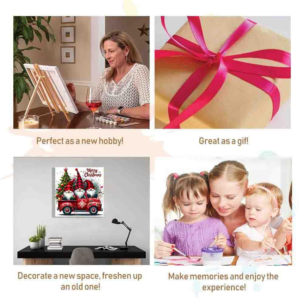 DYAIANGMU Christmas Paint by Numbers Kit for Adults Beginner,Gnome Paint by Number Kits on Canvas for Adults Beginner,Digital Oil Painting Kits for Home Wall Decor 15.7X15.7 Inch (with Frame) DYAIANGMU