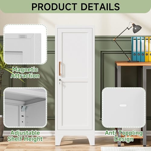 Kooyon Metal Locker Storage Cabinet with Lock,Metal Cabinet Home Office Storage Cabinets with Doors and Shelves for Employees,School,Garage, Office, Gym, Home-Assembly Required(White) Kooyon
