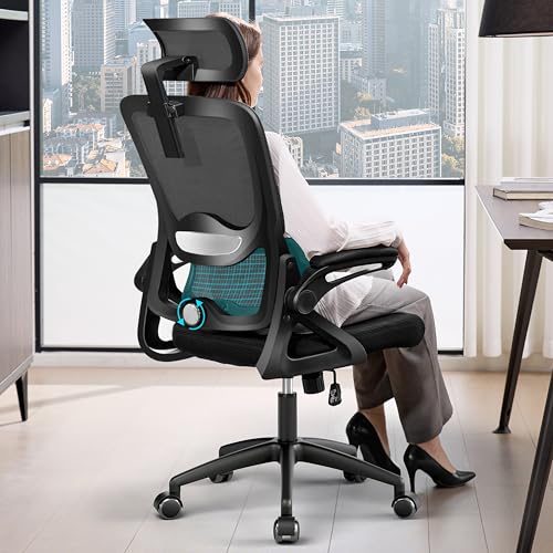 Nexthro Ergonomic Office Chair,Mesh Office Chair with Lumbar Support,High Back Desk Chair with Flip-up Arms,400 lbs Big and Tall Computer Chair with Headrest,Comfy Desk Chairs (Black) Nexthro
