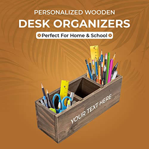 Personalized Passion - Wooden Desk Organizers for Home & School | Perfect Sized Wooden Pencil Holder with 3 Compartments | Personalized Name Wooden Organizer for Pen, Stationary, & Office Personalized Passion