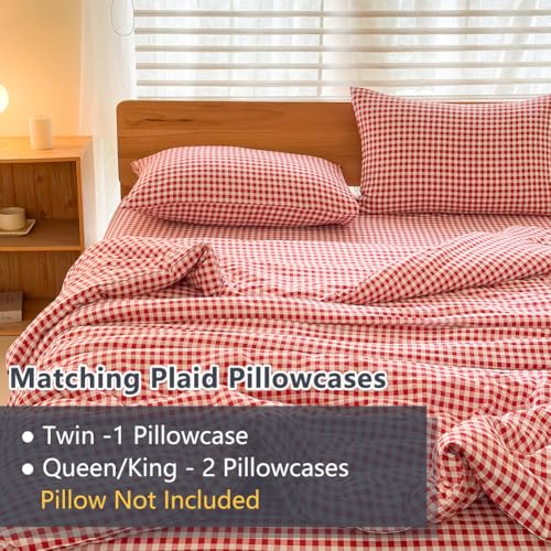 NSNLGSGC Twin Comforter Set, Red Gingham Bedding Comforter Sets, Red Grid Bed Comforter 2 Pieces (1 Comforter, 1 Pillowcase) NSNLGSGC