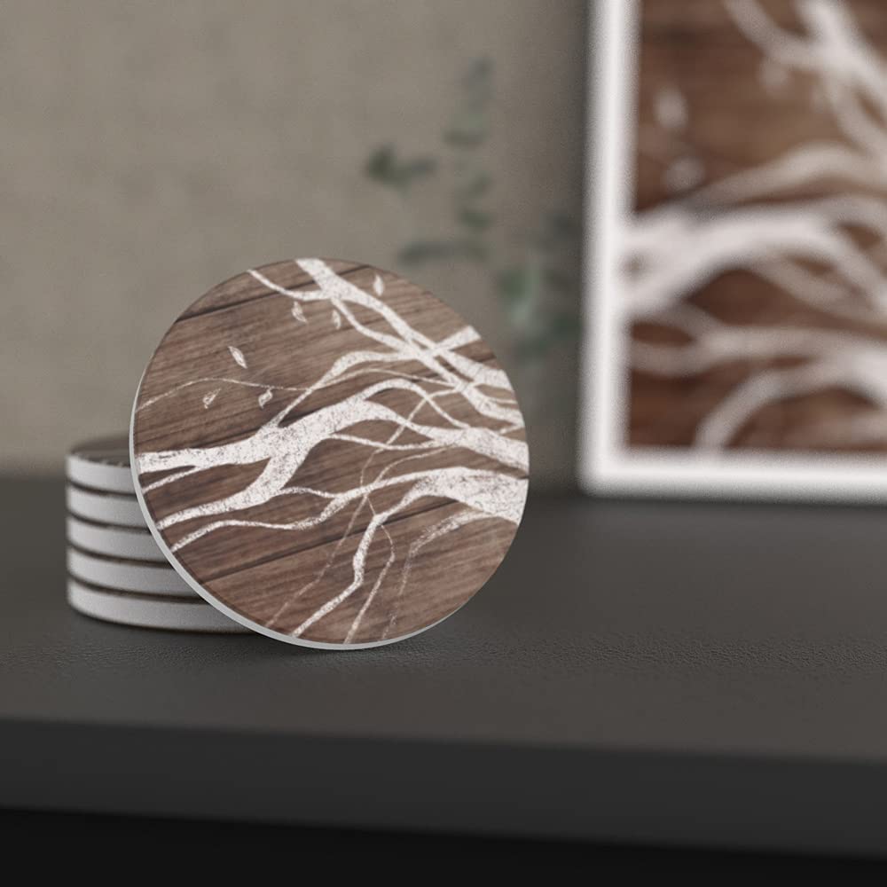 UMIRRO Ceramic Coasters for Wooden Table, Absorbent Drink Coasters with Holder for Tabletop Protection, Rustic Country Farmhouse Coasters w/Brown Wood Texture for Cups & Glasses, Coffee Bar Accessory Umirro