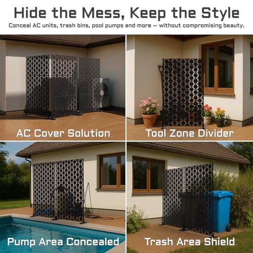 72" Metal Privacy Screen Freestanding Outdoor Room Divider Decorative Laser Cut Fence Panel, Weatherproof Patio Privacy Fence for Garden, Balcony, Backyard Landscape TALLYVER