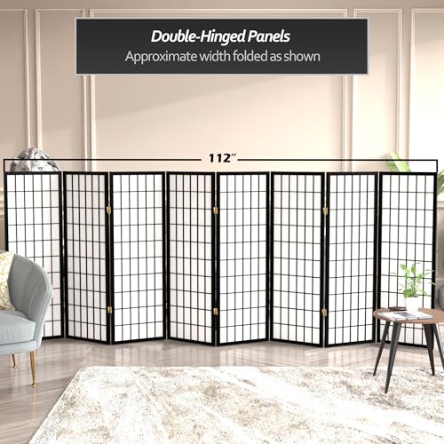 4 ft. Short Window Pane Shoji Screen - Black - 8 Panels Red Lantern