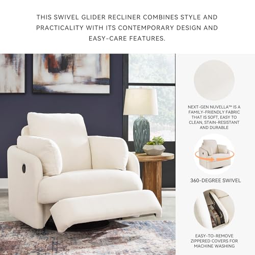 Signature Design by Ashley Modmax Coastal Press-Back Swivel Glider Rocker Recliner with Machine Washable Cover, Hidden Storage Compartments and 2 Bolster Pillows, Beige Signature Design by Ashley