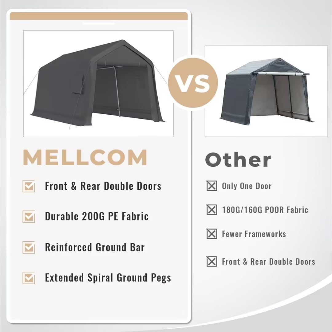 MELLCOM 8x14 ft Heavy Duty Carport, Outdoor Storage Shelter with Metal Frame & Vents, Portable Garage Shed for Bikes, Motorcycles, ATV Car and Outdoor Tools MELLCOM