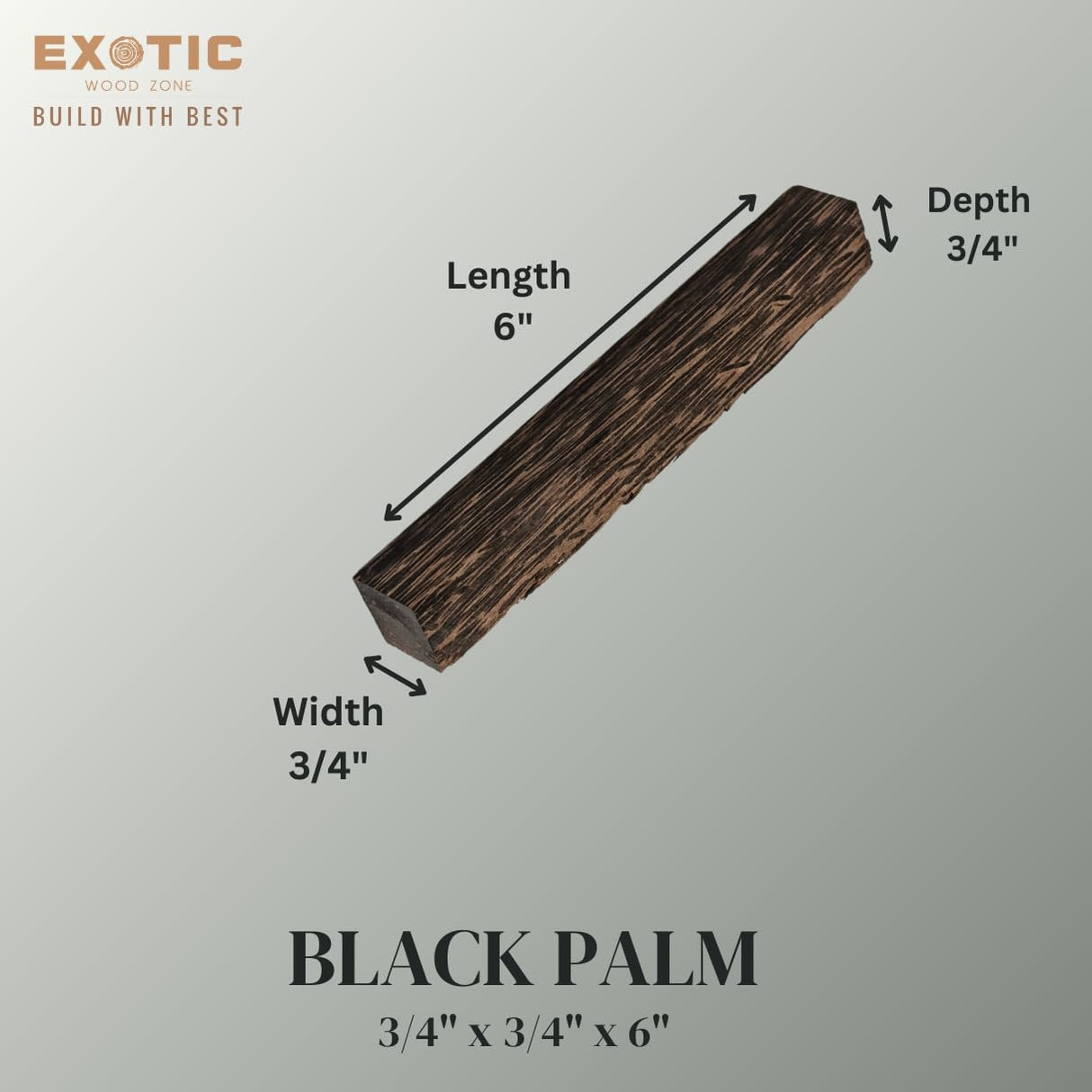 Exotic Wood Zone Black Palm Pen Blank, Wood Turning Supplies - Pen Making Material (3/4" x 3/4" x 6", 20 Pack) Exotic Wood Zone