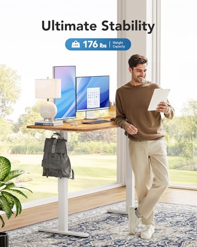 HUANUO Electric Standing Desk, Whole Piece Desktop, Adjustable Height Computer Desk, 4 Height Memory Settings, Sit Stand Up Desk for Home Office, 48" x 24", Light Vintage HUANUO