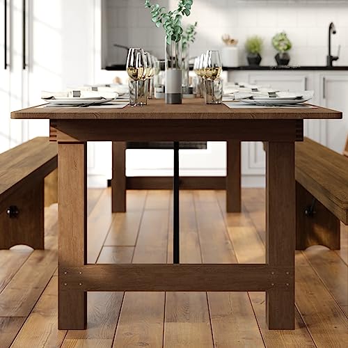 Flash Furniture Hercules Commercial Grade Farmhouse Dining Table | Solid Pine Foldable Table for 10 in Antique Rustic | Rustic Charm for Home and Events Flash Furniture