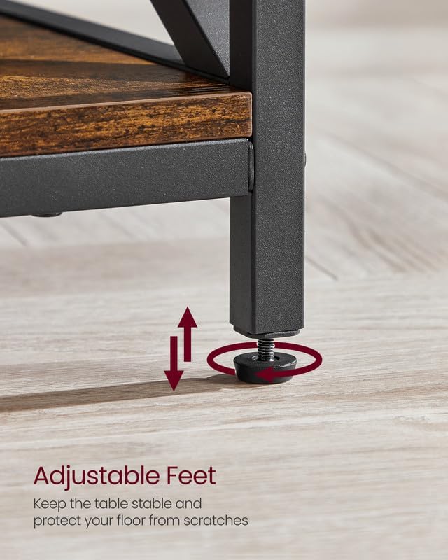 VASAGLE Lift Top Coffee Table with Storage Shelf and Hidden Compartments, 19.7 x 39.4 x (19.3-24.4) Inches, Rustic Brown and Black VASAGLE