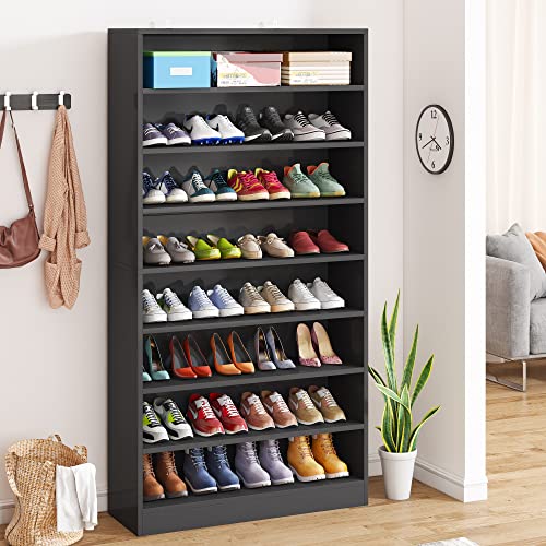 Tribesigns Shoe Cabinet, 9 Tiers 40-45 Pairs Heavy Duty Wood Freestanding Shoe Storage Cabinet, 70.8'' Tall Shoe Cabinet with Open Storage for Entryway, Black Tribesigns